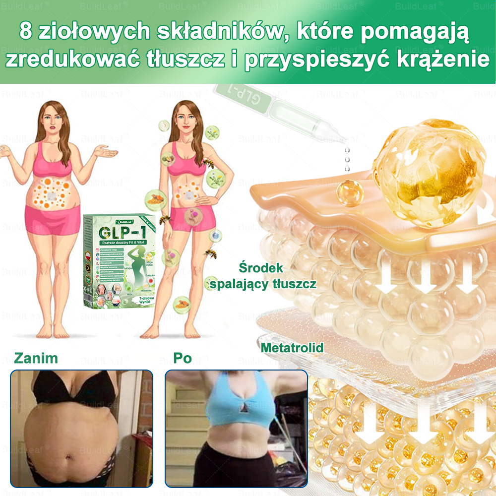 Oficjalny sklep Polska | ☘️☘️BuildLeaf® GLP-1 8-w-1 Fit & Vital roztwór doustny (Jednorazowe dziennie, widoczne zmiany w ciągu 7 dni) ✅ Otyłość, zdrowie sercowo-naczyniowe, cukrzyca, bezdech senny, zdrowie jelit, problemy ze stawami i inne.