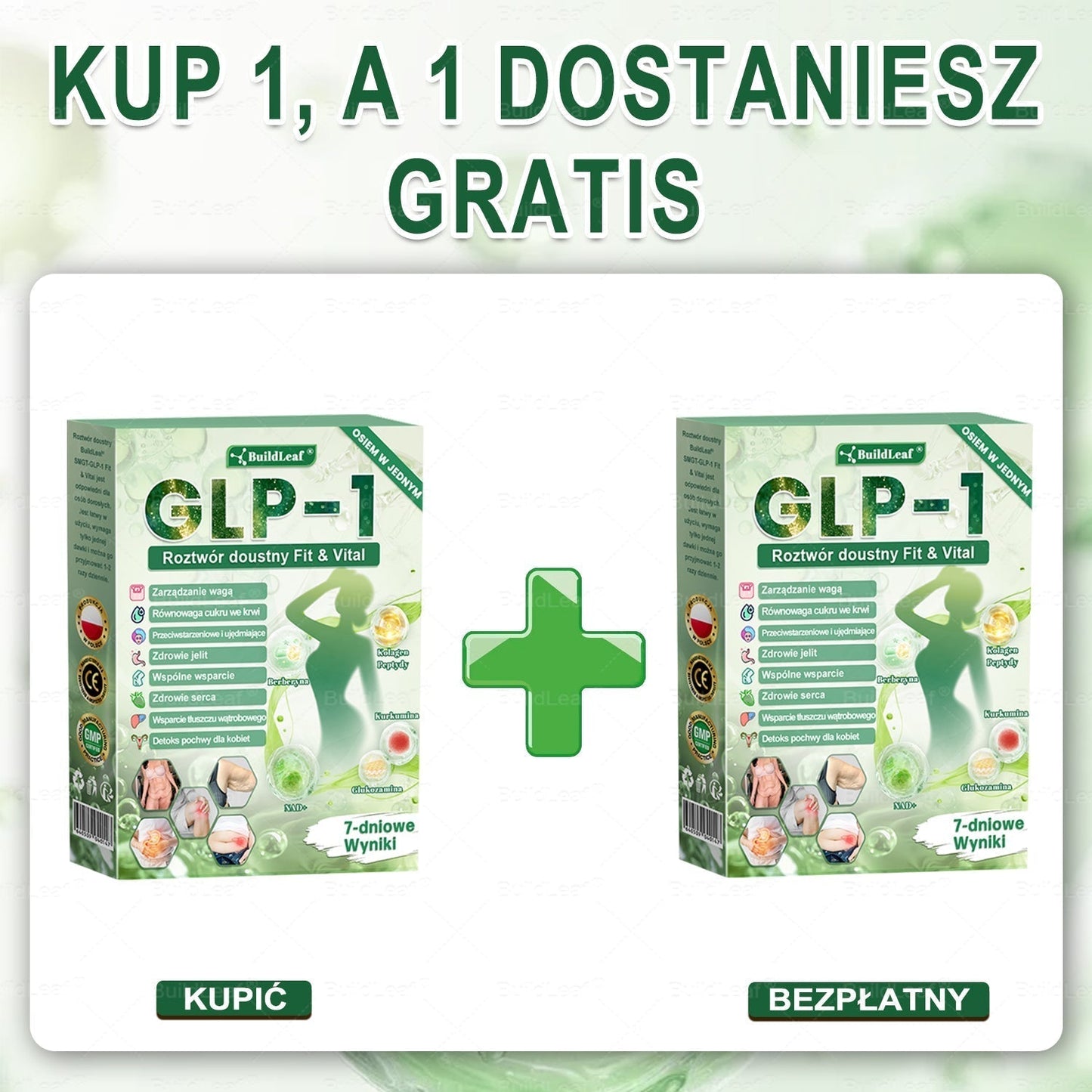 Oficjalny sklep Polska | ☘️☘️BuildLeaf® GLP-1 8-w-1 Fit & Vital roztwór doustny (Jednorazowe dziennie, widoczne zmiany w ciągu 7 dni) ✅ Otyłość, zdrowie sercowo-naczyniowe, cukrzyca, bezdech senny, zdrowie jelit, problemy ze stawami i inne.
