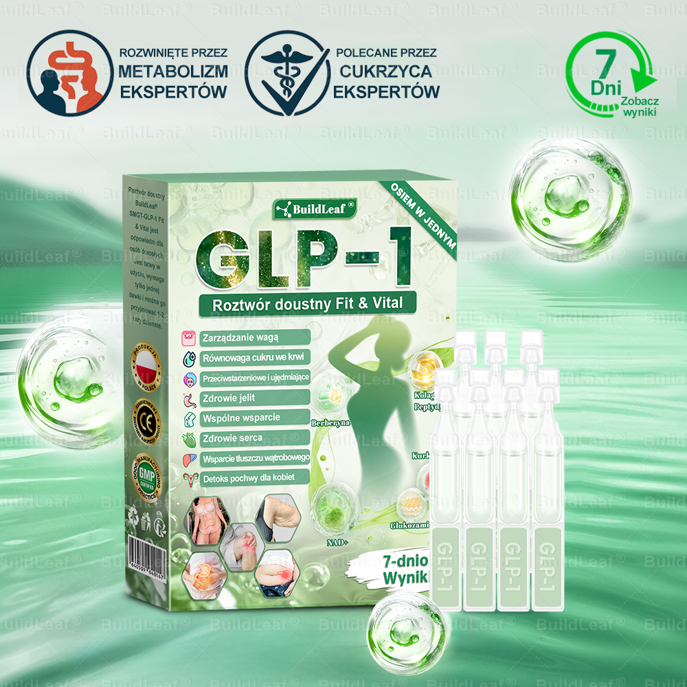 Oficjalny sklep Polska | ☘️☘️BuildLeaf® GLP-1 8-w-1 Fit & Vital roztwór doustny (Jednorazowe dziennie, widoczne zmiany w ciągu 7 dni) ✅ Otyłość, zdrowie sercowo-naczyniowe, cukrzyca, bezdech senny, zdrowie jelit, problemy ze stawami i inne.